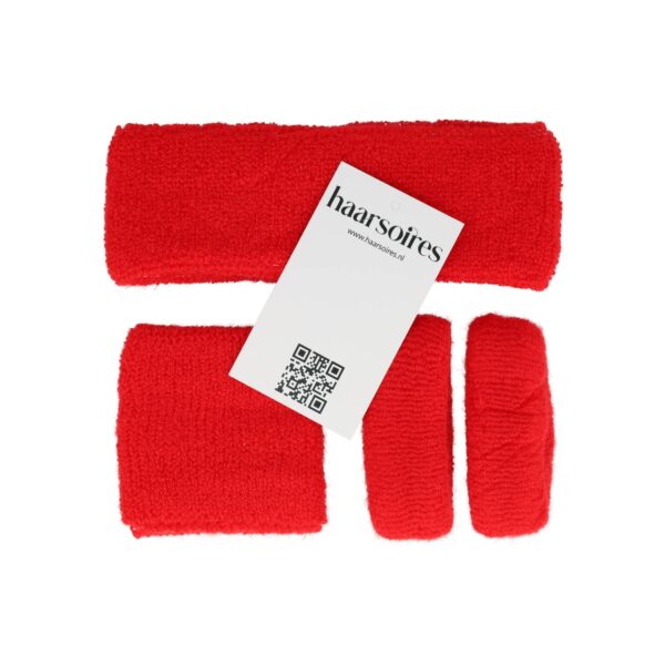 Haarband Sport 5cm - Zweetbandje & Haarelastiek - Rood  - Set van 4