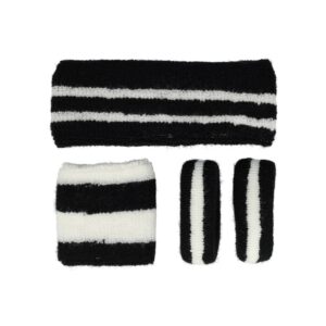 Haarband Sport 5cm - Zweetbandje & Haarelastiek - Wit Zwart - Set van 4