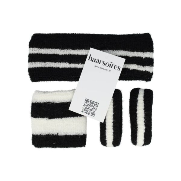 Haarband Sport 5cm - Zweetbandje & Haarelastiek - Wit Zwart - Set van 4
