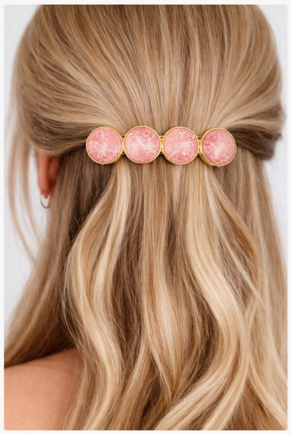 Haarspeld Patentspeld Cirkel 8cm - Bladeren Patroon - Goud Roze