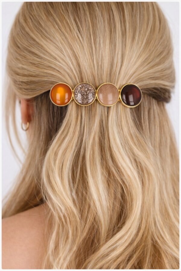 Haarspeld Patentspeld Cirkel 8cm - Glans Glitter Patroon - Goud Bruin