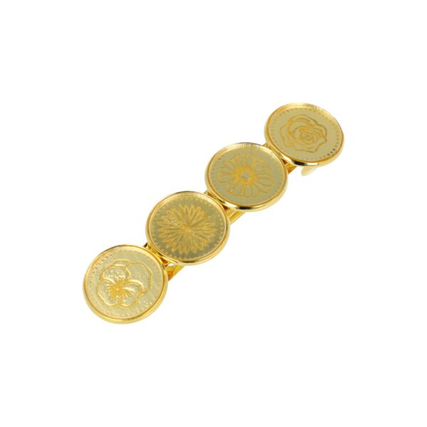 haarspeld cirkel bruin groen goud_1 Haarspeld Patentspeld Cirkel 8cm - Bloemen Glitter Patroon - Goud