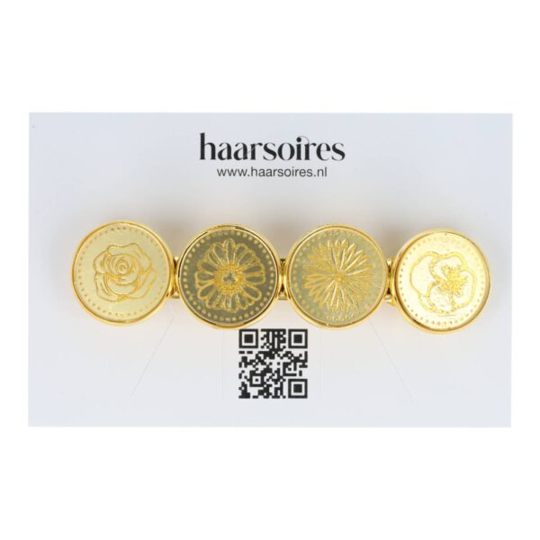 haarspeld cirkel bruin groen goud_18 Haarspeld Patentspeld Cirkel 8cm - Bloemen Glitter Patroon - Goud