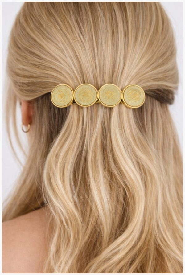 haarspeld goud bloem glitter Haarspeld Patentspeld Cirkel 8cm - Bloemen Glitter Patroon - Goud