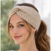 Haarband Twist 11cm – Gestreept Patroon – Gebreide Stof – Beige Creme