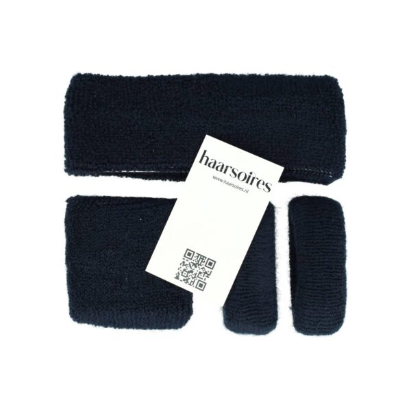 Haarband Sport 5cm - Zweetbandje & Haarelastiek - Donkerblauw - Set van 4