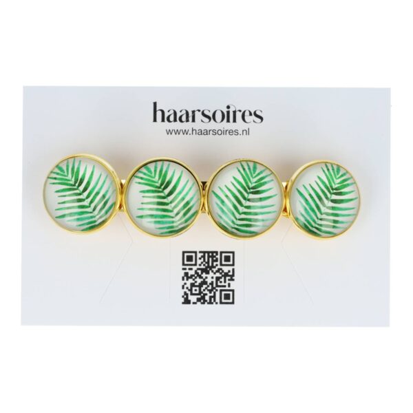 Haarspeld Patentspeld Cirkel 8cm – Bladeren Patroon – Goud Wit Groen