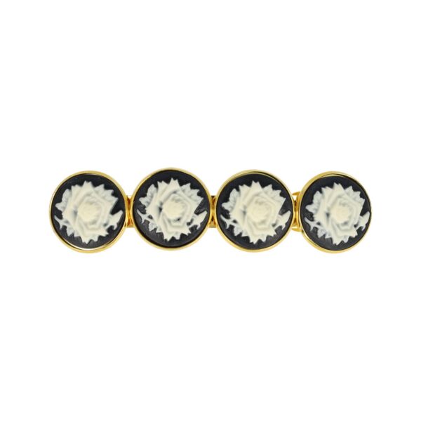 patentspeld cirkels_13 Haarspeld Patentspeld Cirkel 8cm - Roos Bloem Patroon - Goud Zwart Wit