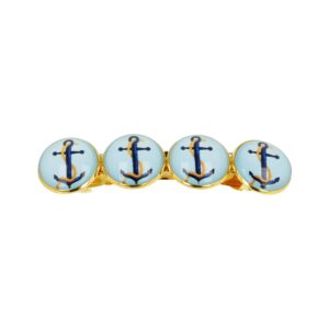 Haarspeld Patentspeld Cirkel 8cm - Maritiem Anker Patroon - Goud Blauw