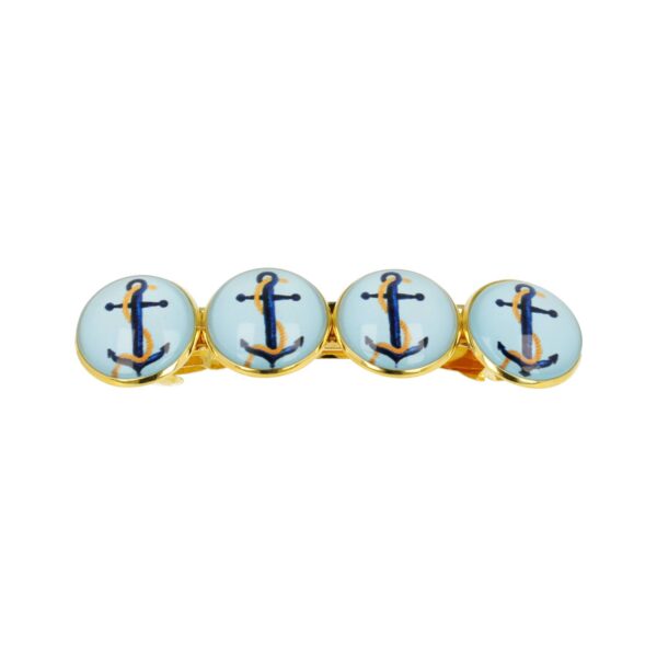 patentspeld cirkels_7 Haarspeld Patentspeld Cirkel 8cm - Maritiem Anker Patroon - Goud Blauw