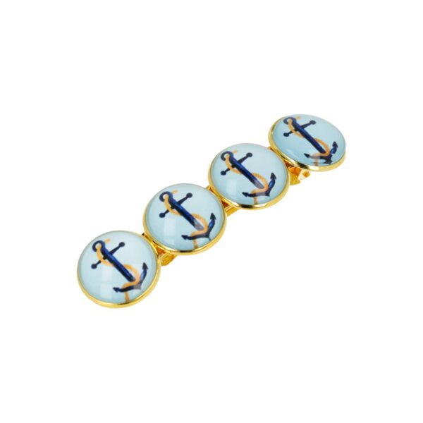 patentspeld cirkels_8 Haarspeld Patentspeld Cirkel 8cm - Maritiem Anker Patroon - Goud Blauw