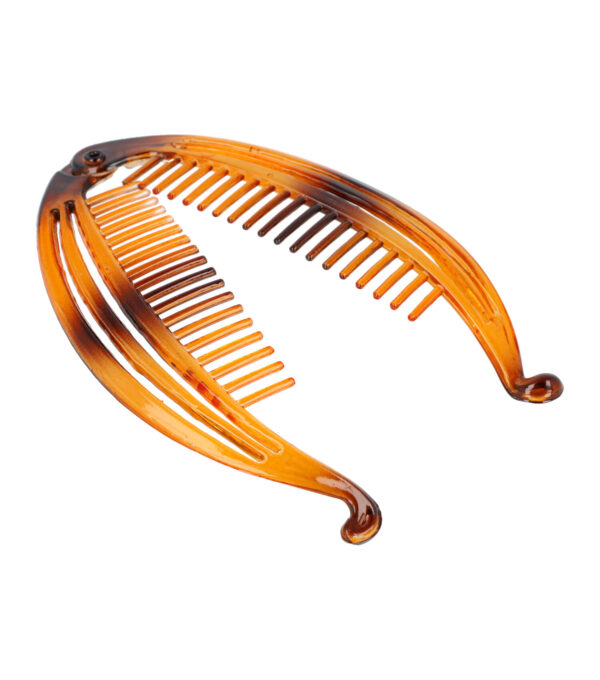 4062_12 Haarspeld Bananenklem 14cm - Opengewerkt Streep - Staartklem - Bruin