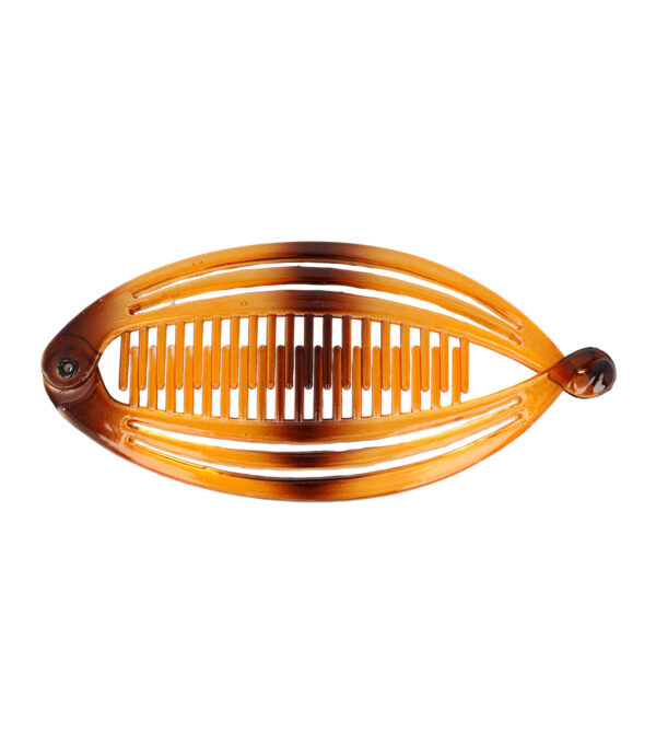 4062_2 Haarspeld Bananenklem 14cm - Opengewerkt Streep - Staartklem - Bruin