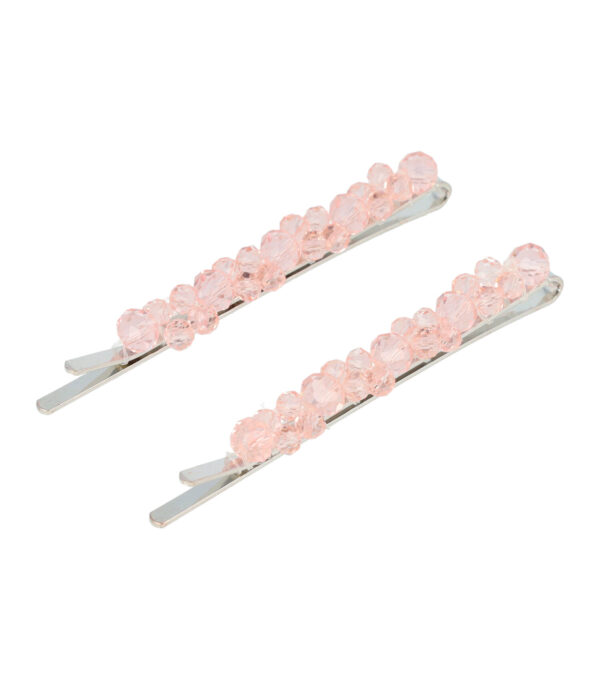 45841_5 Haarspeld Schuifspeldjes 7cm - Facetkralen Dubbel - Roze - Set van 2