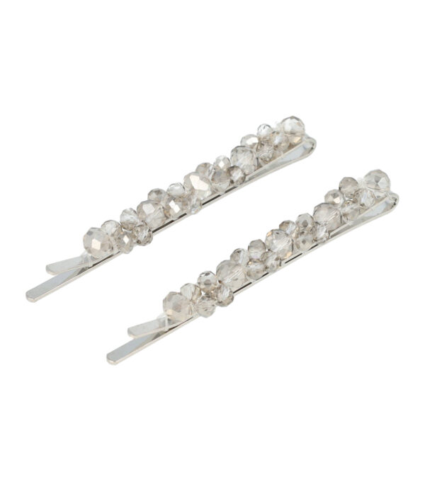 45841_6 Haarspeld Schuifspeldjes 7cm - Facetkralen Dubbel - Grijs - Set van 2