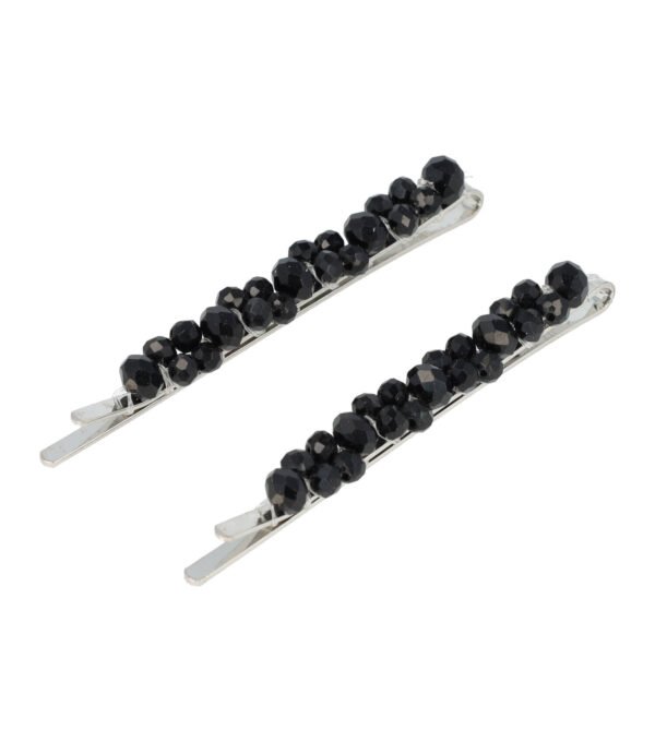 Haarspeld Schuifspeldjes 7cm - Facetkralen Dubbel - Zwart - Set van 2