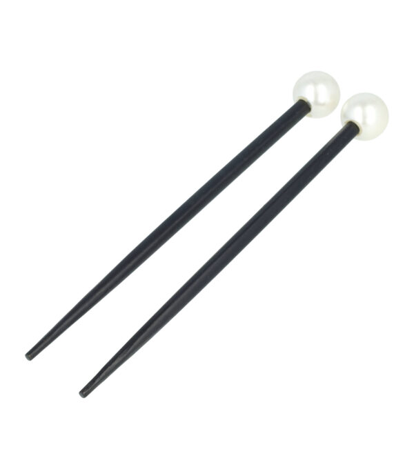 Haarspeld Haarpinnen 18cm - Haarstokjes Parel Kraal - Hout - Zwart Zilver - Set van 2