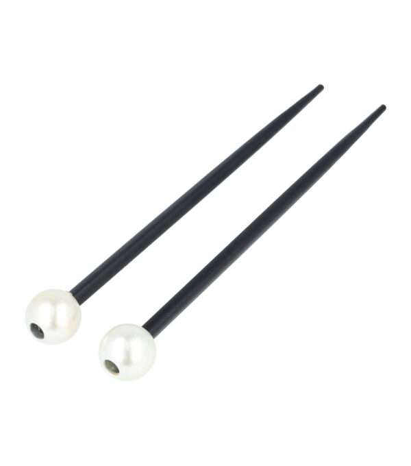 Haarspeld Haarpinnen 18cm - Haarstokjes Parel Kraal - Hout - Zwart Zilver - Set van 2