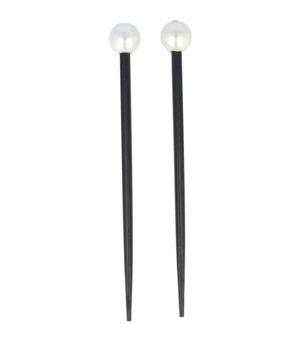 Haarspeld Haarpinnen 18cm - Haarstokjes Parel Kraal - Hout - Zwart Zilver - Set van 2