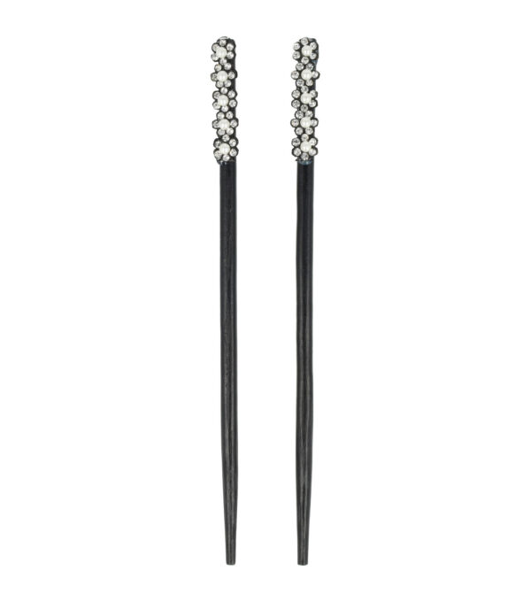 Haarspeld Haarpinnen 18cm - Haarstokjes Bloem Parel Strass - Hout - Zwart Zilver - Set van 2