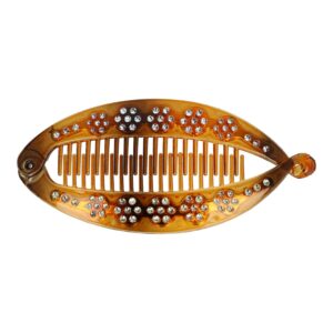 Bananenklem glitter steentjes bruin_1 Haarspeld Bananenklem 14cm - Staartklem - Glitter Steentjes - Bruin