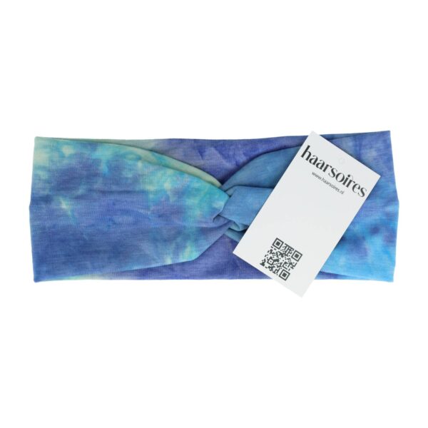 Haarband Stof 8cm – Twist – Tie Dye Patroon – Jersey – Blauw Groen
