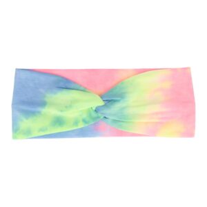 Haarband Stof 8cm – Twist – Tie Dye Patroon – Jersey – Groen Geel Blauw Roze