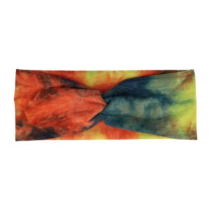 Haarband Stof 8cm – Twist – Tie Dye Patroon – Jersey – Geel Blauw Oranje