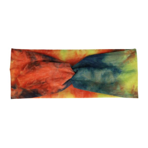 Haarband Stof 8cm – Twist – Tie Dye Patroon – Jersey – Geel Blauw Oranje