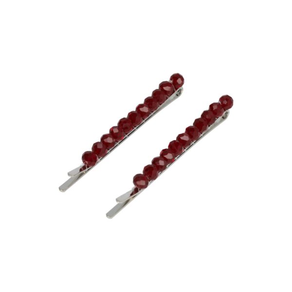 Schijfspeldjes facet kralen recht_4 Haarspeld Schuifspeldjes 7cm - Facetkralen Recht - Donkerrood - Set van 2