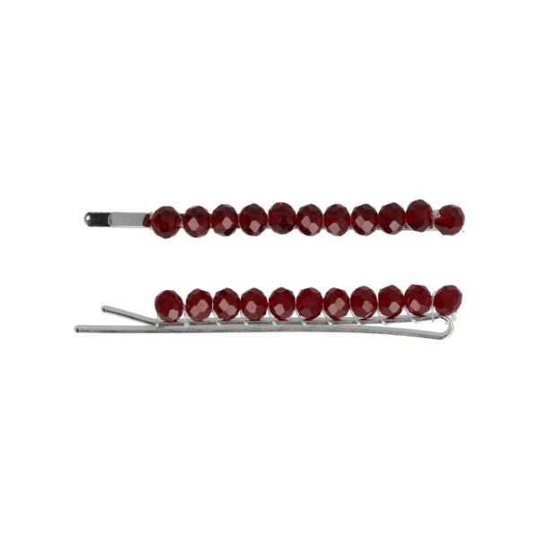 Schijfspeldjes facet kralen recht_6 Haarspeld Schuifspeldjes 7cm - Facetkralen Recht - Donkerrood - Set van 2