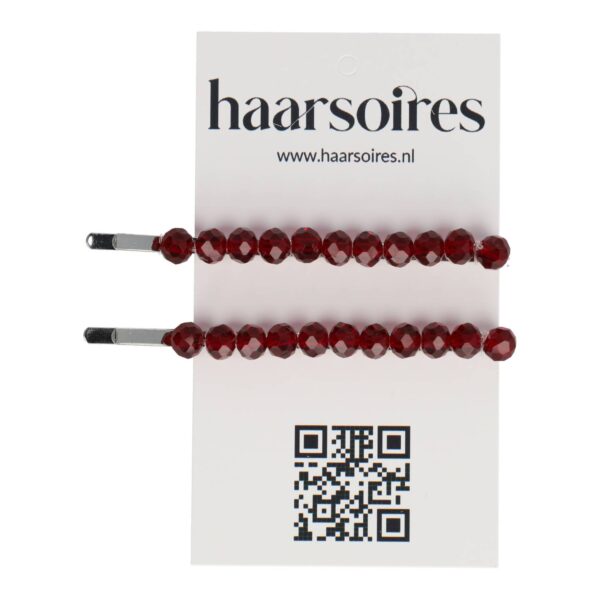 Schijfspeldjes facet kralen recht_7 Haarspeld Schuifspeldjes 7cm - Facetkralen Recht - Donkerrood - Set van 2