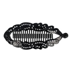 bananenklem zwart steentjes_1 Haarspeld Bananenklem 14cm - Fantasievorm - Staartklem - Glitter Steentjes - Zwart
