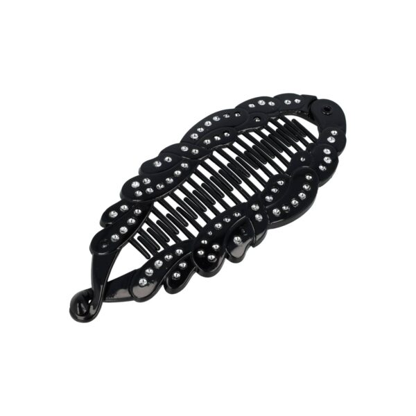 bananenklem zwart steentjes_10 Haarspeld Bananenklem 14cm - Fantasievorm - Staartklem - Glitter Steentjes - Zwart