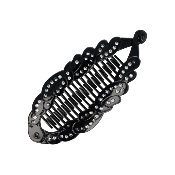 bananenklem zwart steentjes_6 Haarspeld Bananenklem 14cm - Fantasievorm - Staartklem - Glitter Steentjes - Zwart