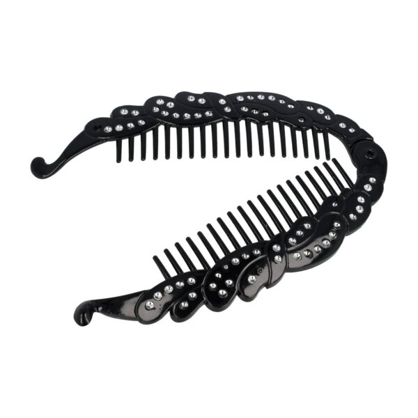 bananenklem zwart steentjes_7 Haarspeld Bananenklem 14cm - Fantasievorm - Staartklem - Glitter Steentjes - Zwart