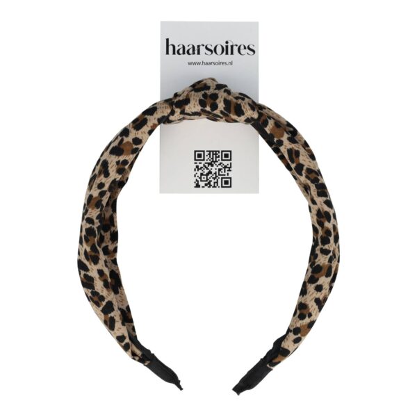 Haarband Diadeem 3cm – Knoop - Panterprint Stof – Zwart Bruin Beige