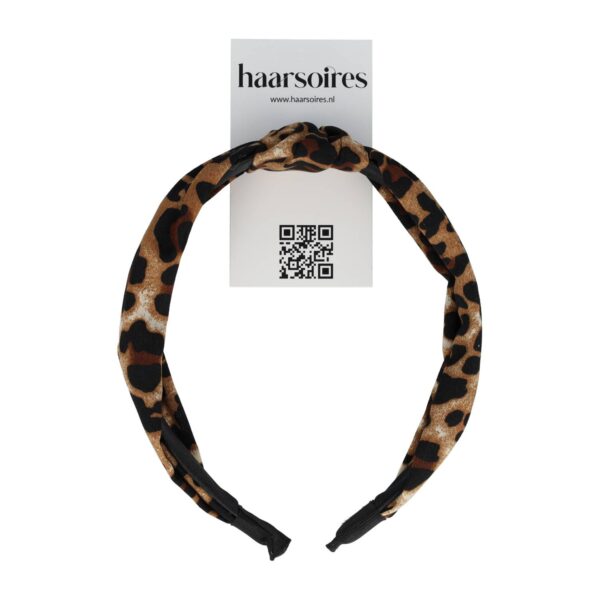 Haarband Diadeem 3cm – Knoop - Panterprint Stof – Zwart Bruin
