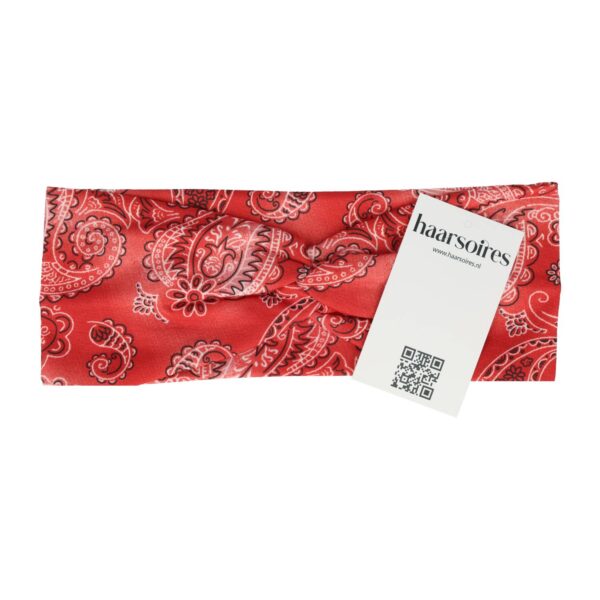 Haarband Twist 9cm – Paisleyprint – Gladde Stof – Rood