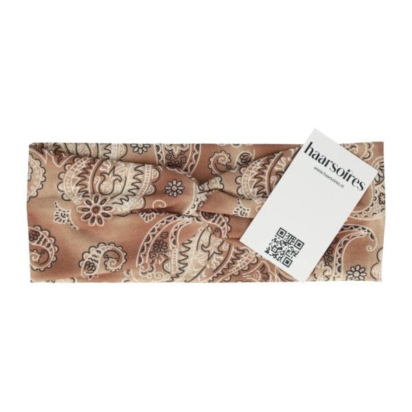 haarband paisley print stof_14 Haarband Twist 9cm – Paisleyprint – Gladde Stof – Bruin
