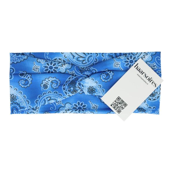 Haarband Twist 9cm – Paisleyprint – Gladde Stof – Blauw
