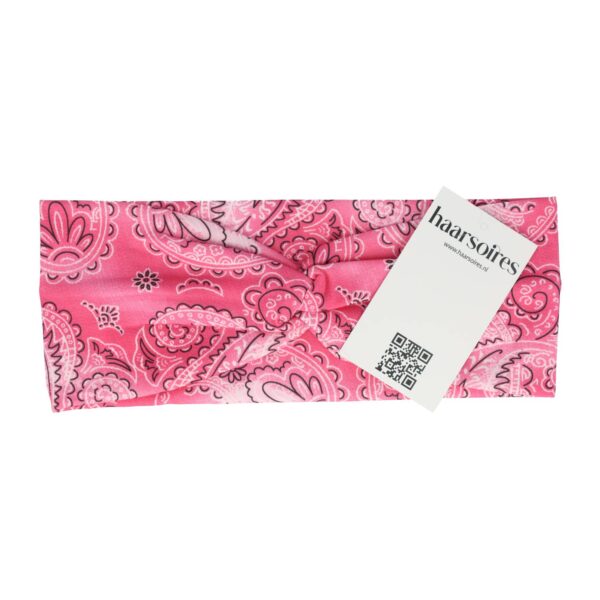 Haarband Twist 9cm – Paisleyprint – Gladde Stof – Roze