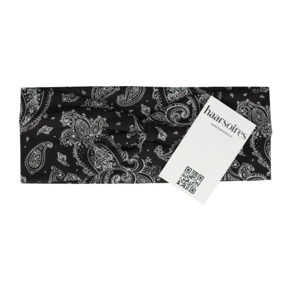 haarband paisley print stof_6 Haarband Twist 9cm – Paisleyprint – Gladde Stof – Zwart