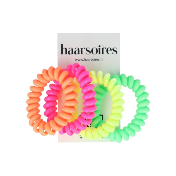 Haarelastieken Invisibobble 5cm - Telefoondraad - Neon - Roze geel groen oranje - Set van 4