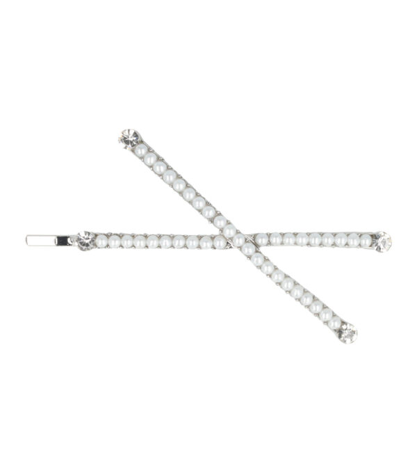 Haarspeld Schuifspeldje 6cm - Dubbel - Pareltjes Strass - Zilver