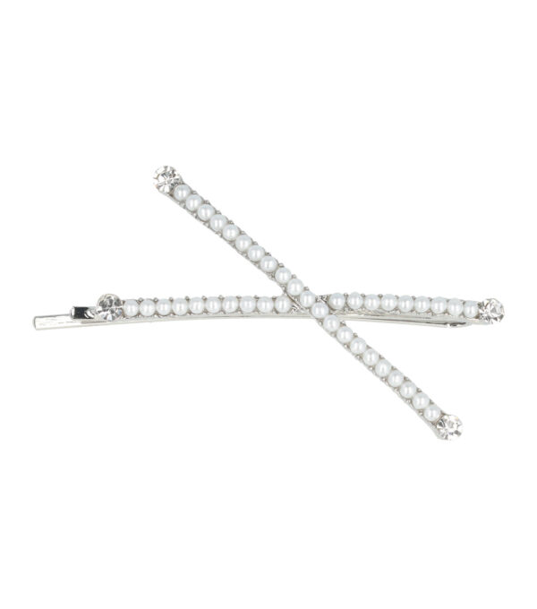 Haarspeld Schuifspeldje 6cm - Dubbel - Pareltjes Strass - Zilver