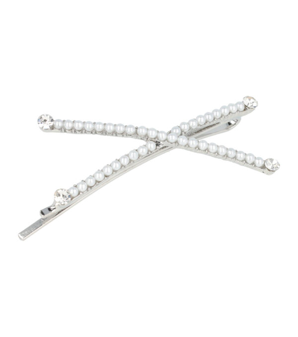 Haarspeld Schuifspeldje 6cm - Dubbel - Pareltjes Strass - Zilver