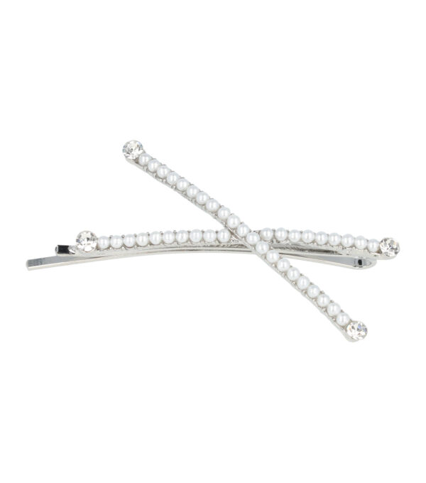 Haarspeld Schuifspeldje 6cm - Dubbel - Pareltjes Strass - Zilver