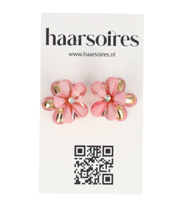 Haarspeld Haarklemmen 2cm – Bloemvorm met Glitters – Roze – Set van 2