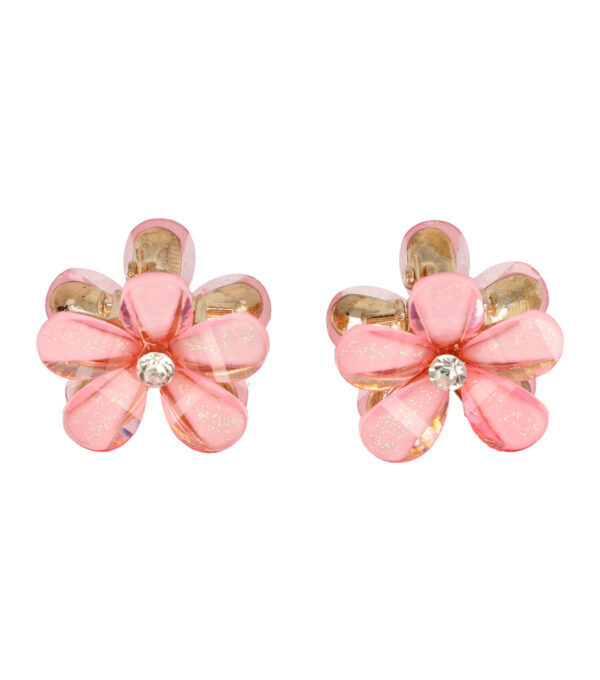 Haarspeld Haarklemmen 2cm – Bloemvorm met Glitters – Roze – Set van 2